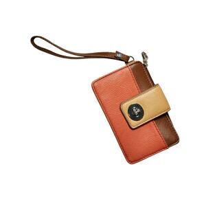 Vegan Leather Wristlet Clutch Wallet - Orange, Brown, Tan - Snap & Zip Closure